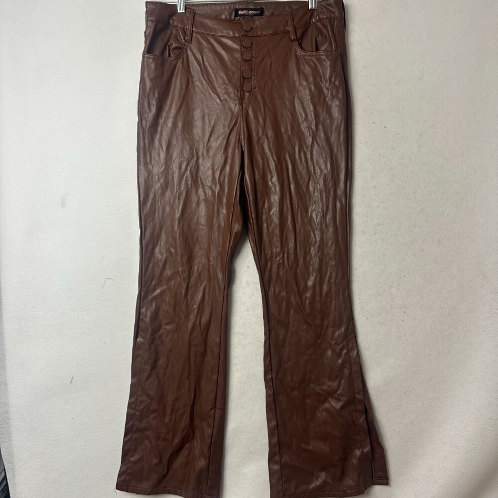 Dollhouse brown Flare Faux Leather Pants Sz 16W Rock Grunge Festival split leg - Picture 3 of 7